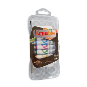 Toy Color Kreable - Matt Acrylic Paint Tubes Set 7 x 12ml - Non-Toxic Water-Based Art Paint in Plastic Storage Box - Image 1
