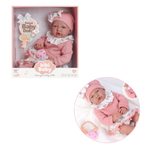 Baby Doll with 12 Sounds - Cotton Body, Pink Clothing & Pacifier - 40cm - Image 1
