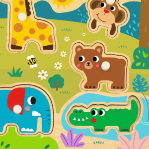 hi Pando - Wooden Peg Puzzle - Wild Animals - 9pcs - Image 3