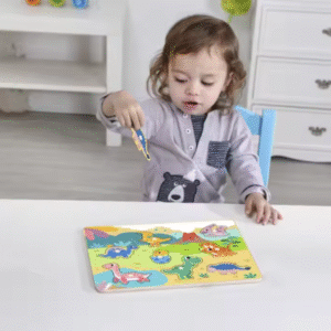 hi Pando - Wooden Peg Puzzle - Dinosaur Animals - 9pcs - Image 2