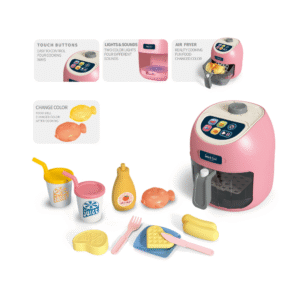Pretend & Play Air Fryer Set with Lights, Sounds & Colour Changing Food - Pink - Image 5