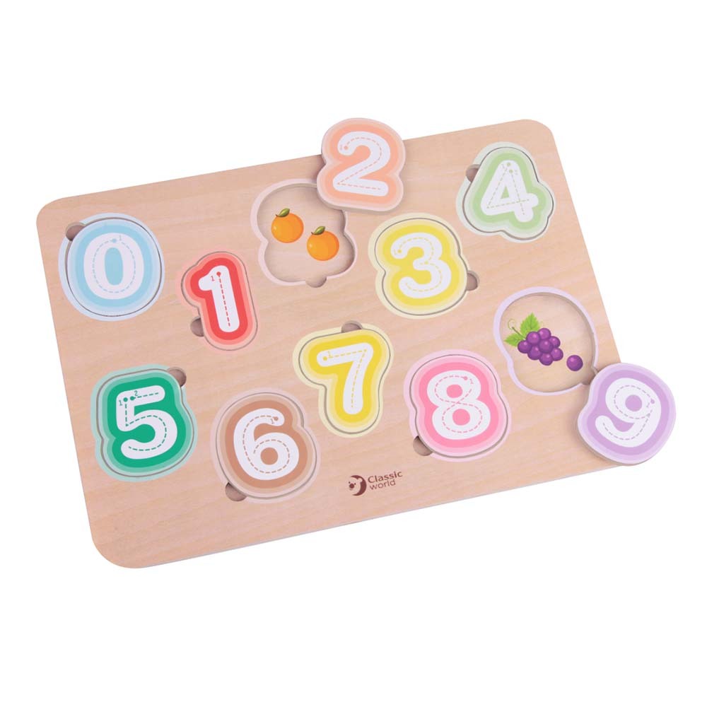 Classic World - Numbers & Fruit - Counting & Tracing Wooden Puzzle