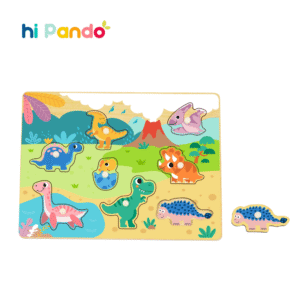 hi Pando - Wooden Peg Puzzle - Dinosaur Animals - 9pcs - Image 1