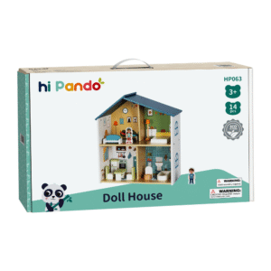 hi Pando - Pretend & Play - Wooden Doll House With Figurines - 14pcs - Image 1
