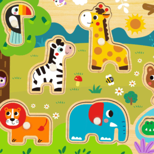 hi Pando - Wooden Peg Puzzle - Wild Animals - 9pcs - Image 2
