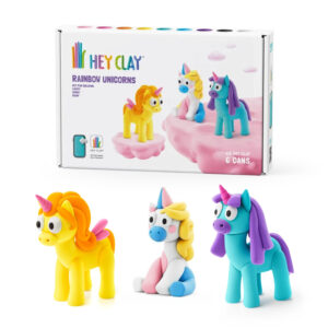 Hey Clay - Modelling Air-Dry Clay with Fun Interactive App - Lighty, Sunny, Rainy, Series Rainbow Unicorns, 6 cans - Image 1
