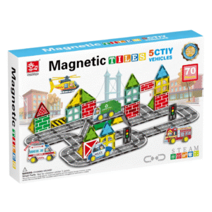 Magnetic Tiles - City Vehicles Set - 69 Pieces - 1 Traffic Light
