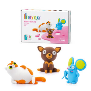 Hey Clay - Modelling Air-Dry Clay with Fun Interactive App - Persian cat, Mouse, Chihuahua, Series Fluffy Pets, 6 cans - Image 1