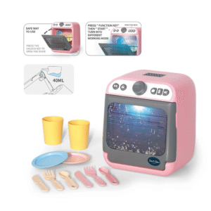 Pretend & Play Dishwasher Set with Sound, Lights & Water Spray Effect - Pink - Image 4
