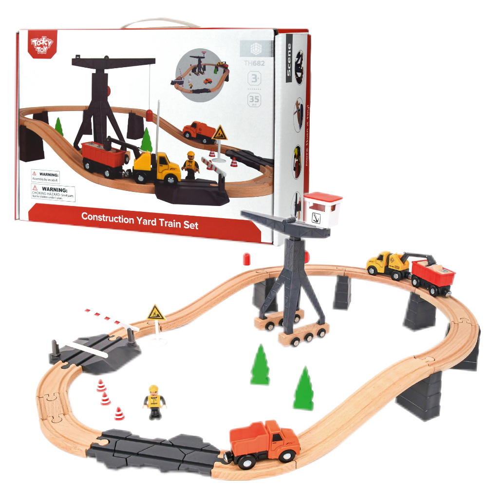 TookyToy - Wooden Train Set - Constructin Yard - BrainPlay