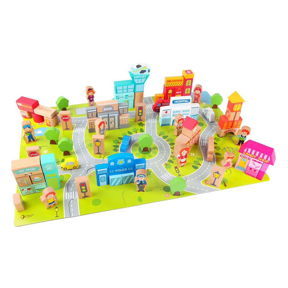 Classic World - Wooden City Building Blocks Set - 120 Pieces - BrainPlay