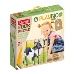 Quercetti - Wooden, Eco-Friendly Farm Animals Block Puzzles: 4 Puzzles