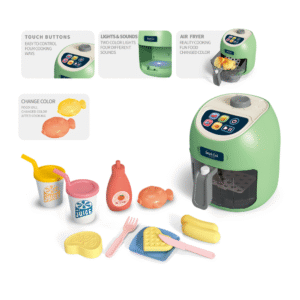 Pretend & Play Air Fryer Set with Lights, Sounds & Colour Changing Food - Green - Image 2