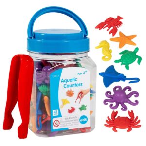 EDX Education - Counters - Aquatic - 6 Colours with Tweezers - 42pcs - Jar - Image 1