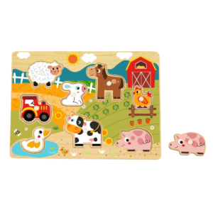hi Pando - Wooden Peg Puzzle - Farm Animals - 9pcs - Image 3