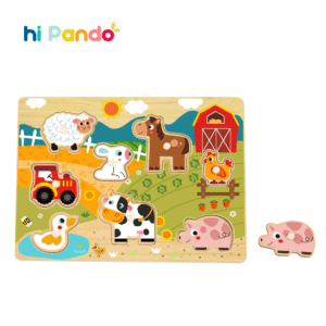 hi Pando - Wooden Peg Puzzle - Farm Animals - 9pcs - Image 1