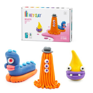 Hey Clay - Modelling Air-Dry Clay with Fun Interactive App - Worm, Ginger, Yollo, Series Beasts, 6 cans - Image 1