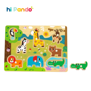 hi Pando - Wooden Peg Puzzle - Wild Animals - 9pcs - Image 1