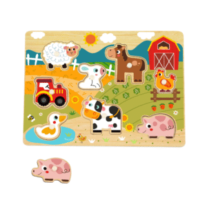 hi Pando - Wooden Peg Puzzle - Farm Animals - 9pcs - Image 2