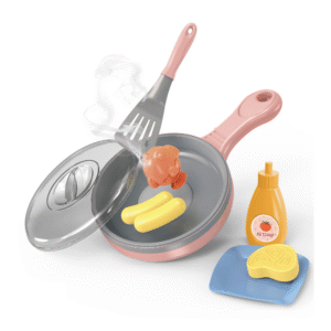 Pretend & Play Frying Pan Set with Lights, Sound & Colour Changing Food - Pink - Image 1