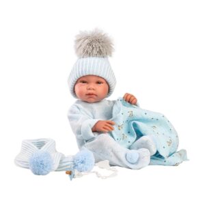 Llorens - Newborn Baby Boy Doll with Blue Beanie & Blanket: Tino - 43cm - No Mechanism - Image 3