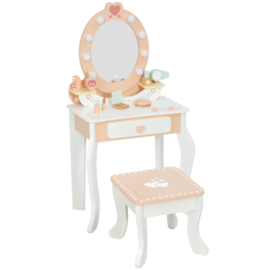 Wooden Vanity Table with Light-Up Mirror & Stool - Image 1
