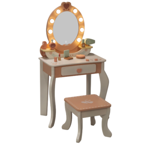Wooden Vanity Table with Light-Up Mirror & Stool - Image 2