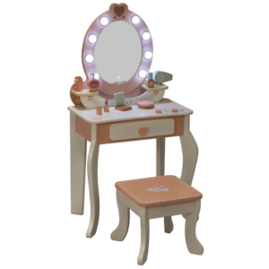 Wooden Vanity Table with Light-Up Mirror & Stool - Image 4