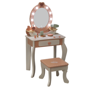 Wooden Vanity Table with Light-Up Mirror & Stool - Image 3