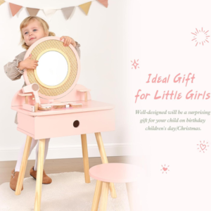 TookyToy - Wooden Dressing Table Role Play Kids with Accesories - 11 Pieces - Image 3
