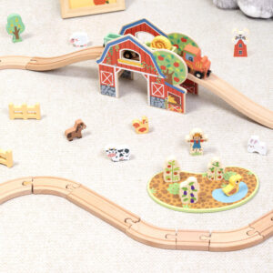 TookyToy - Wooden Farm Train Track Set - 50 Pieces - Image 1