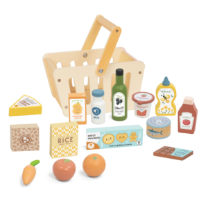 TookyToy - Pretend Play Wooden Grocery Basket Toy Set - 16 Pieces - Image 1