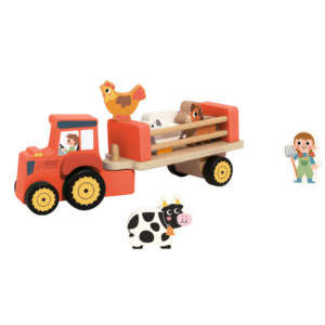 TookyToy - Pretend Play Wooden Farm Animal Tractor Toy Set - 8 Pieces - Image 1