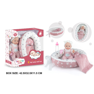 Baby Doll w Soft Body, Sleeping Nest, Pink Elephant Dungaree Outfit - 30cm - Image 3