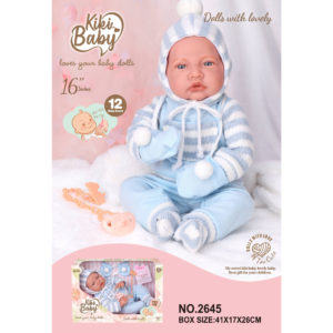 Baby Doll with Soft Body, 12 Sounds, Blue Stripe Knit Snowsuit - 40cm - Image 3