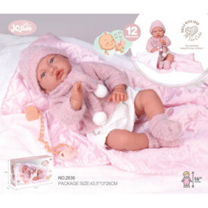 Baby Doll w Soft Body, 12 Sounds, Cushion and Pink Fluffy Knit Outfit -40cm - Image 3
