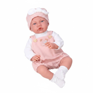 Baby Doll with Soft Body, 12 Sounds, Pink Ribbed Dungaree&Teddy Bear - 40cm - Image 1
