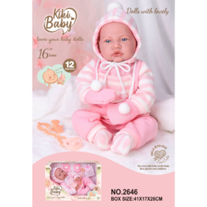 Baby Doll with Soft Body, 12 Sounds, Pink Stripe Knit Snowsuit - 40cm - Image 3