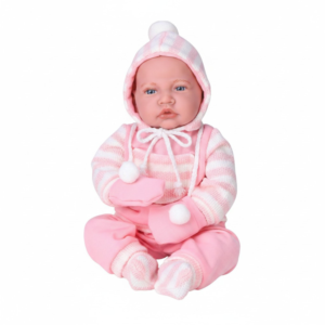 Baby Doll with Soft Body, 12 Sounds, Pink Stripe Knit Snowsuit - 40cm - Image 1