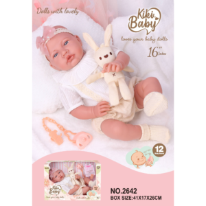 Baby Doll with Soft Body, 12 Sounds, White Lace Outfit +Plush Bunny - 40cm - Image 3