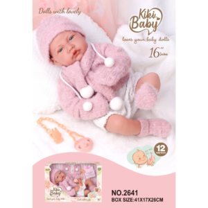 Baby Doll with Soft Body, 12 Sounds, Pink Fluffy Knit Hooded Jacket - 40cm - Image 3